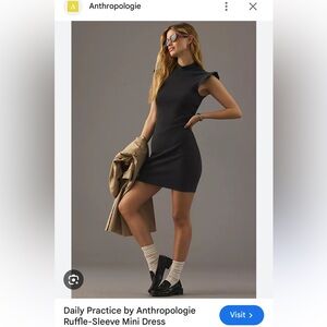 Anthropologie Black Ruffle sleeve Mini Dress